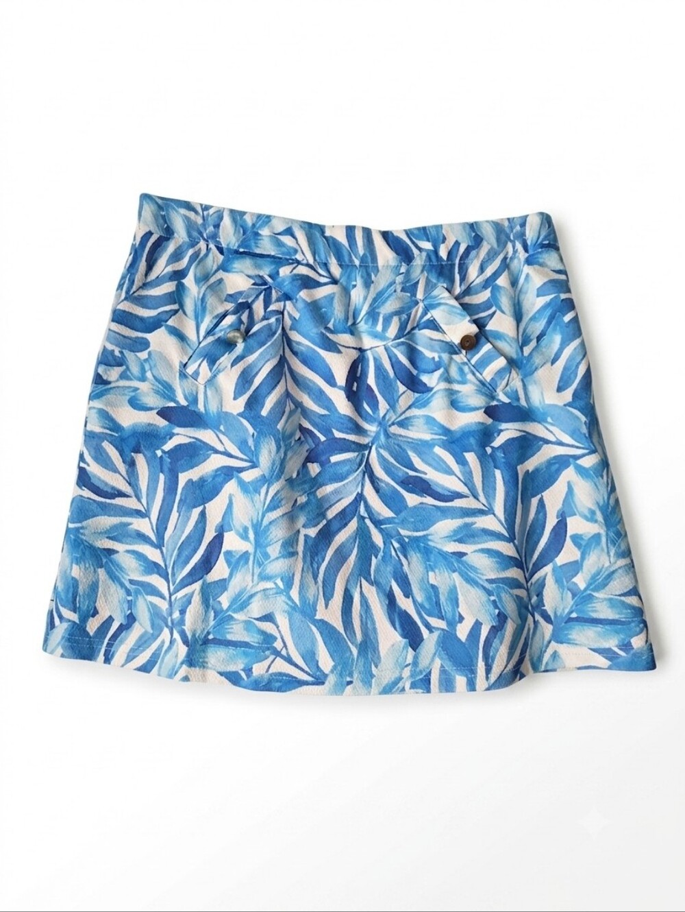 Stella Parker Blue Leaf-Print Skort w Pocket Detail Size L Like New